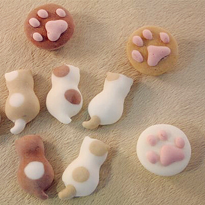 日本やわはだ猫肉球棉花糖三毛猫的背影与猫肉球5枚盒装预订 堆糖 美