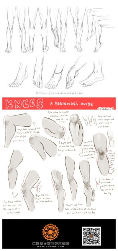 【绘画教程】绘制腿及其膝盖曲直时的参考图