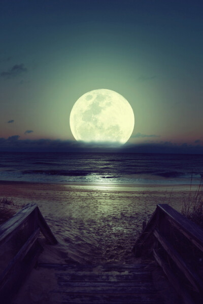 海滩,月亮.