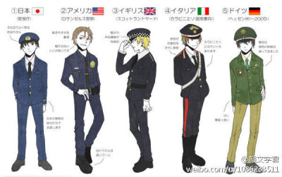 各国警察制服集:①日本;③美国;③英国;④意大利;⑤德国; 你喜欢哪套?