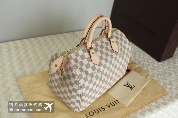 现货 欧洲正品代购 lv speedy 30 白色棋盘格 女包 枕头包 n41533