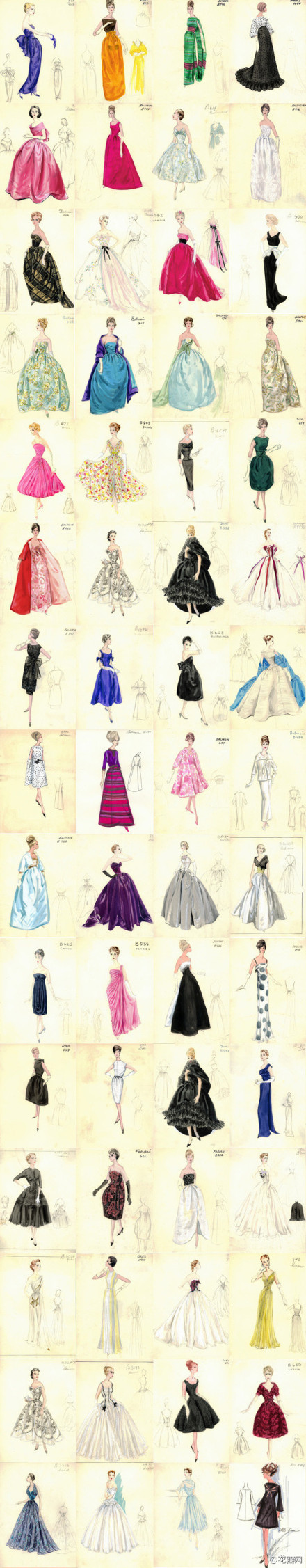 超有爱的服装设计手稿,各式美裙,各种细节.