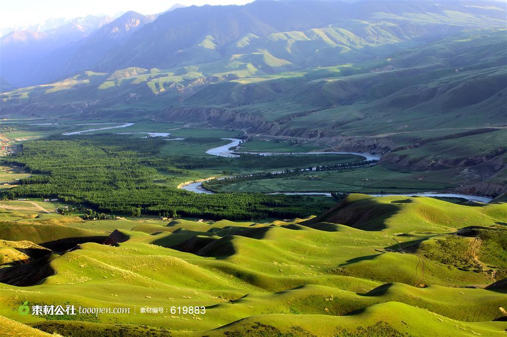 新疆库克苏河沿岸风光高清桌面图片素材