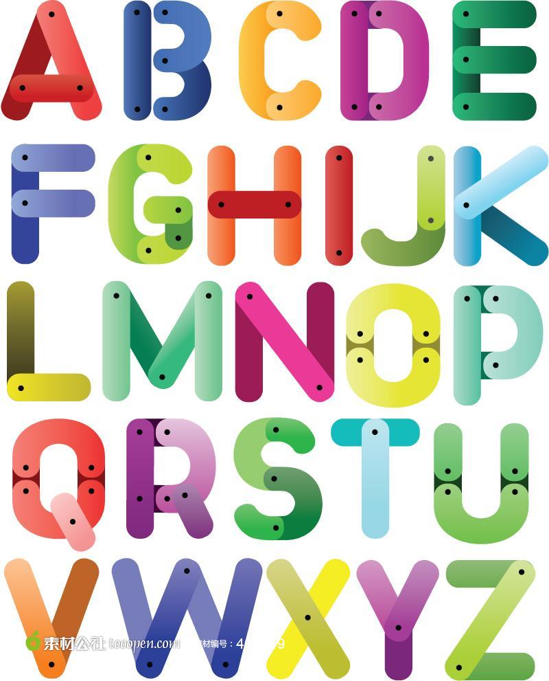 彩色拼接字母矢量素材