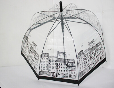 包邮英伦建筑物透明伞 浪漫满屋拱形长柄伞 公主伞 韩版创意雨伞