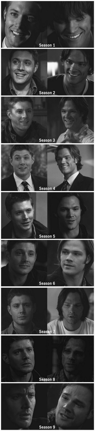 dean and sam throughout the seasons why must you get sadder