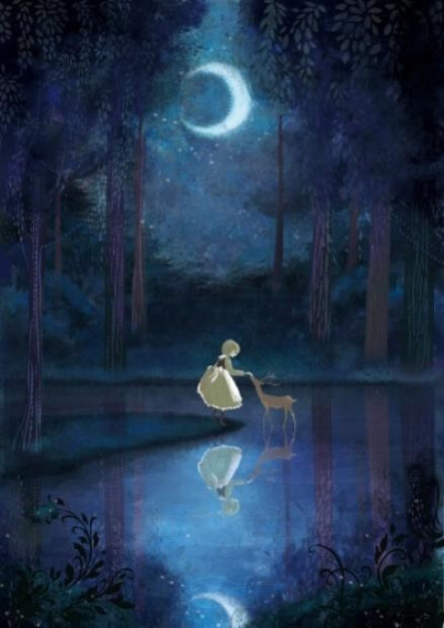 评论  来自插画师little oil的童话系唯美梦幻插画,月亮,星空与梦境
