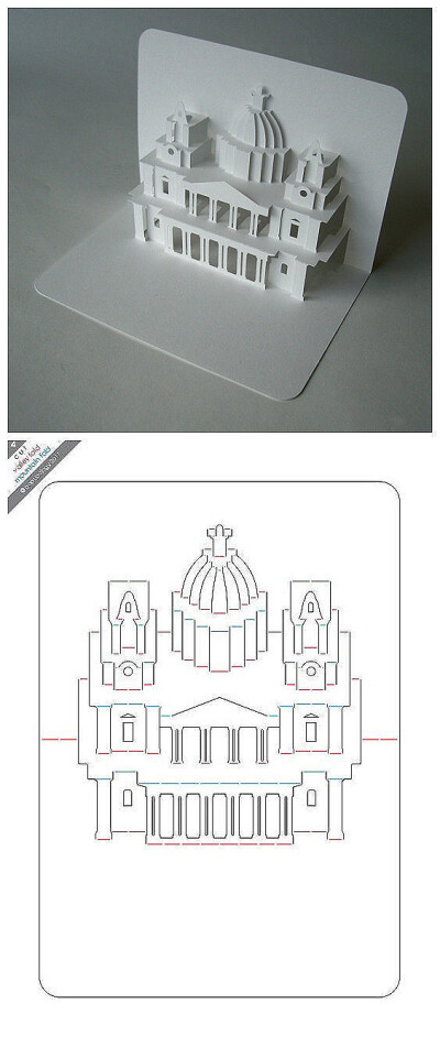 【立体卡片】圣保罗教堂 把它打印出来,用美工刀按实线割虚线就折(先