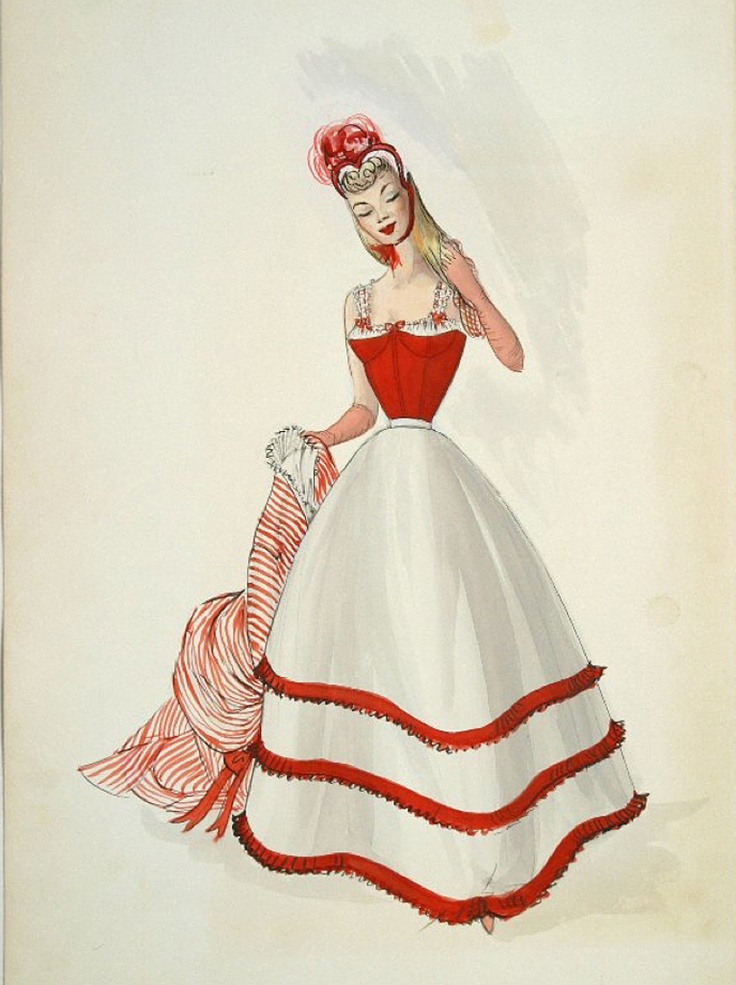 edith head sketch for rosemary clooney in red garters(1954)