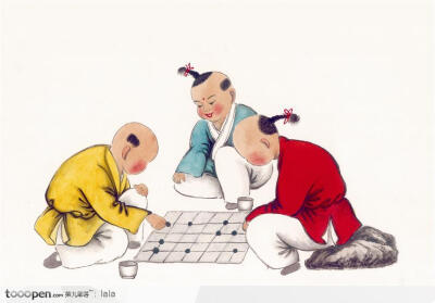 下棋的儿童画