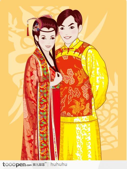 恩爱的中国传统新婚夫妇