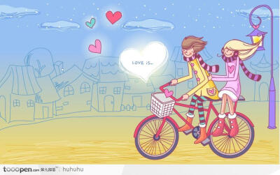 情侣骑着自行车去郊外