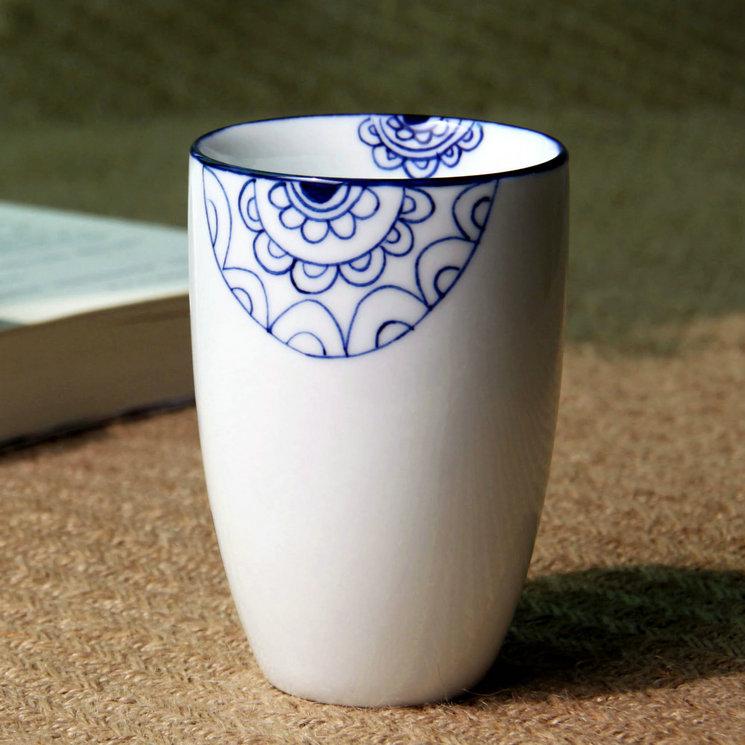 景德镇创意中式青花瓷水杯手绘陶瓷杯子手工陶艺杯咖啡杯白色简约