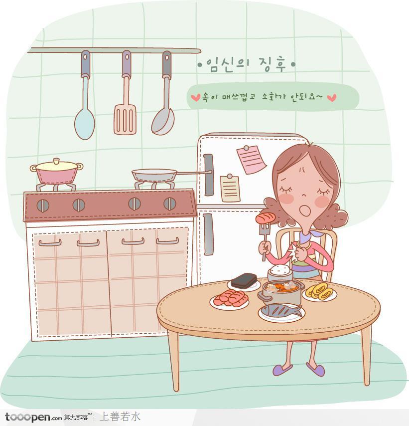 在餐桌吃饭的妈妈