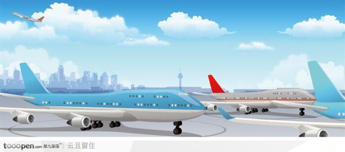 城市飞机场风景插画