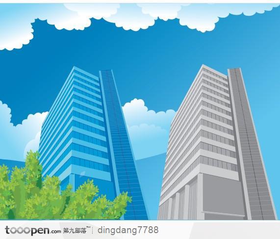 商业大楼天空背景插画
