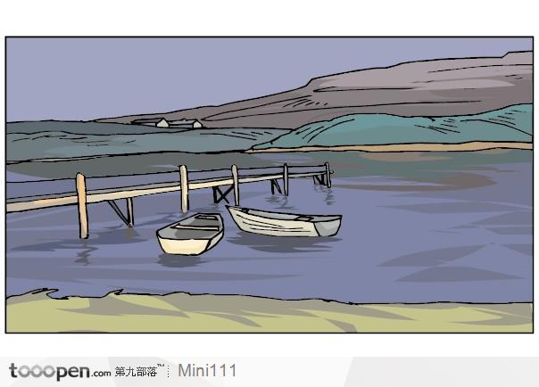 小木船码头风景插图