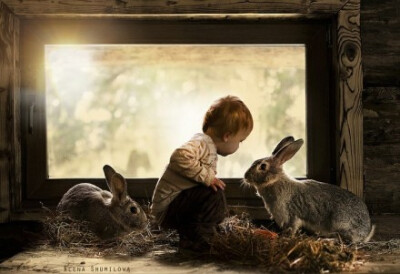 女摄影师elena shumilova记录下两个儿子和农场里小动物相处的有爱