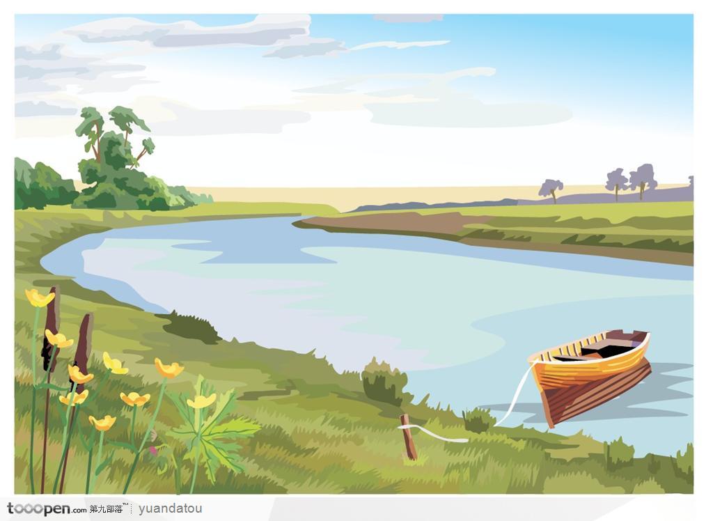 爱尔兰乡村风景—河里的小船