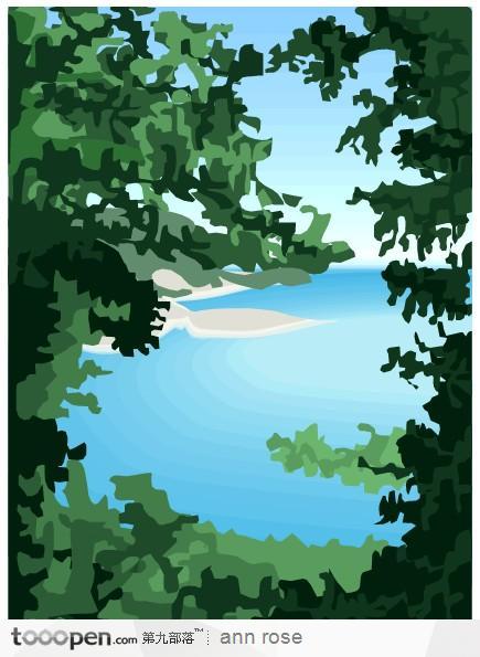 树林远处的风景插画素材