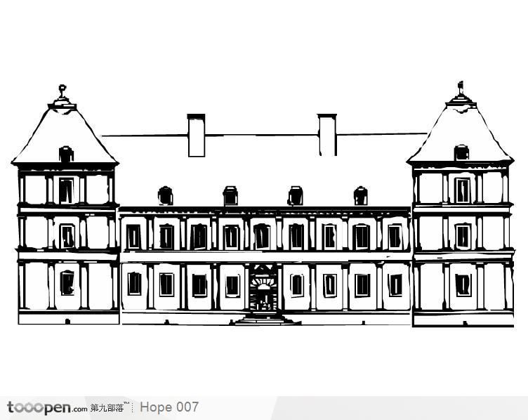 庄严大楼黑白建筑插画