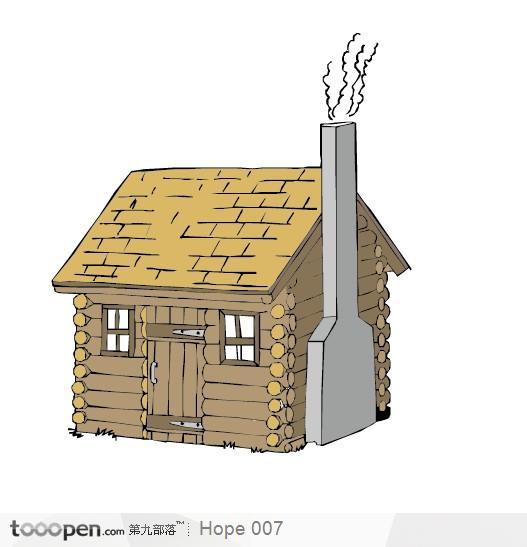 木头房子烟囱插画素材