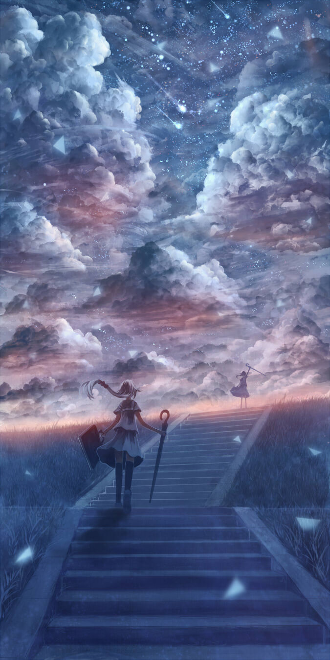 清新手绘插画天空星空云朵壁纸桌面 雨上がりの空色 cr.防人(comic.