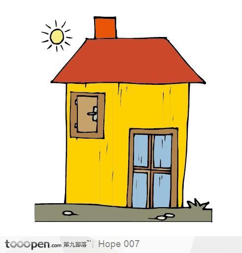 红色屋顶房子卡通插画