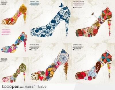 创意五彩花朵拼凑的高跟鞋设计