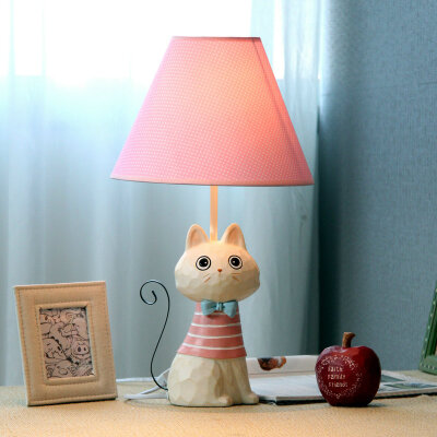 铁尾猫咪儿童房创意台灯卧室床头灯装饰调光台灯卡通布艺可爱礼物