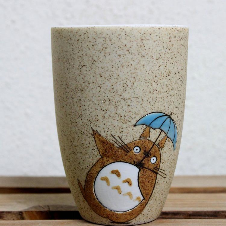 个性陶瓷杯子手绘陶艺水杯简约磨砂马克杯卡通龙猫生日礼物刻字