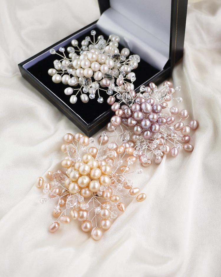 欧美 纯手工制作 天然淡水珍珠 水晶串珠花朵胸针胸花 母亲节礼物