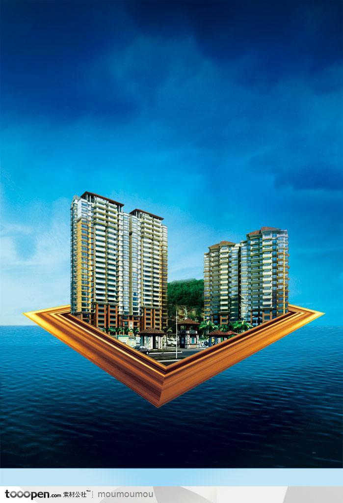 房地产广告素材-海面上的高层住宅小区
