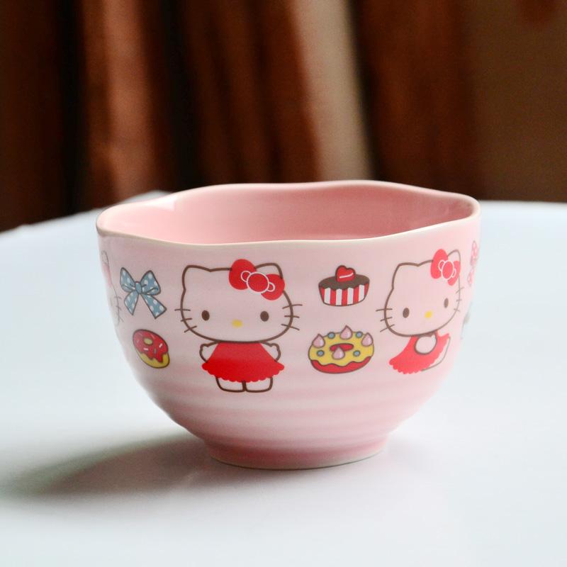 hello kitty粉色陶瓷米饭碗 卡通螺纹碗 可爱女生饭碗 粉色陶瓷碗