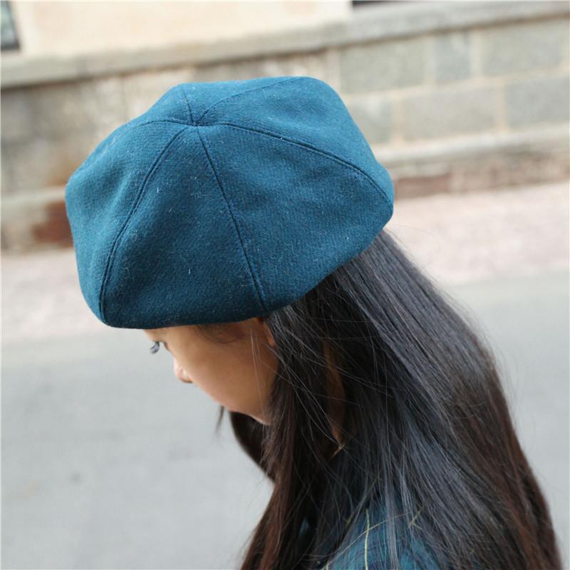 蓝山蓝色系高品质冬季原创限量自制毛呢女士六角帽八角帽