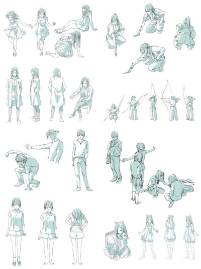 885张人体姿态教学图集 动作 透视 手稿 漫画素材