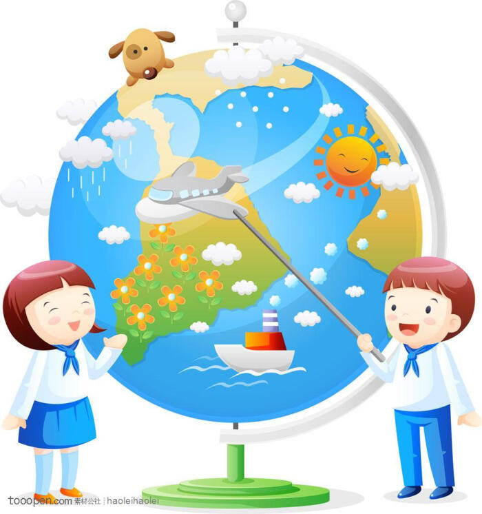 儿童ai素材-小朋友和卡通地球仪