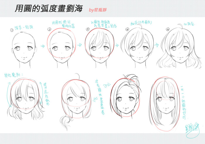 用圆的弧度画刘海 作者:星瓶静 p站id:3776006