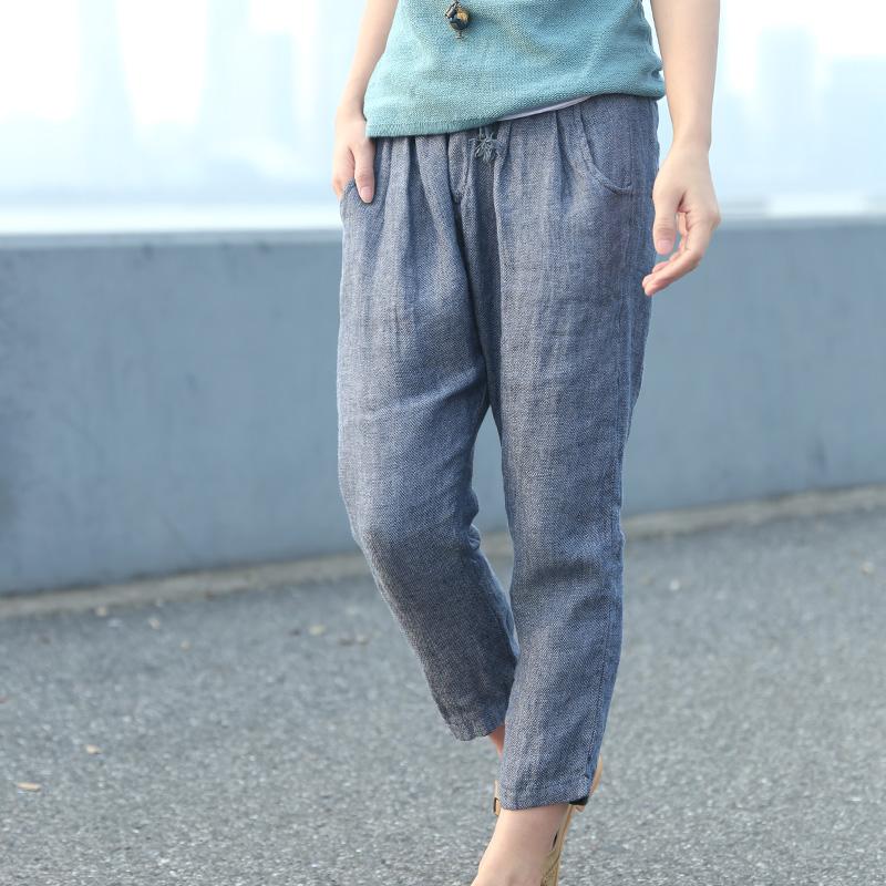 2015夏装 亚麻八分裤休闲裤哈伦裤女宽松色织棉麻夏韩版显瘦