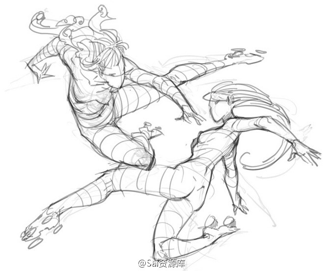 【绘画参考】各式各样动漫人物格斗参考,很不