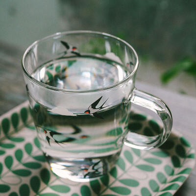 日式耐热轻薄灯工玻璃杯 海鸥燕子透明水杯子