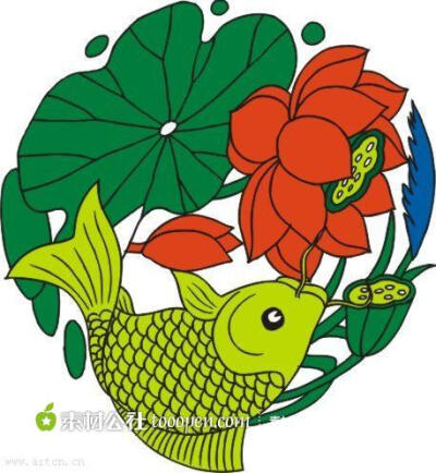 中式古典吉祥纹样荷花与鱼