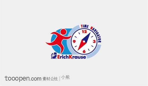 奔跑的人和时钟图形标志设计logo设计