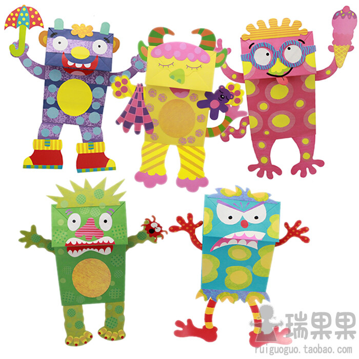 怪物彩色纸袋手偶幼儿园手工亲子diy材料包课程动手动脑益智玩具