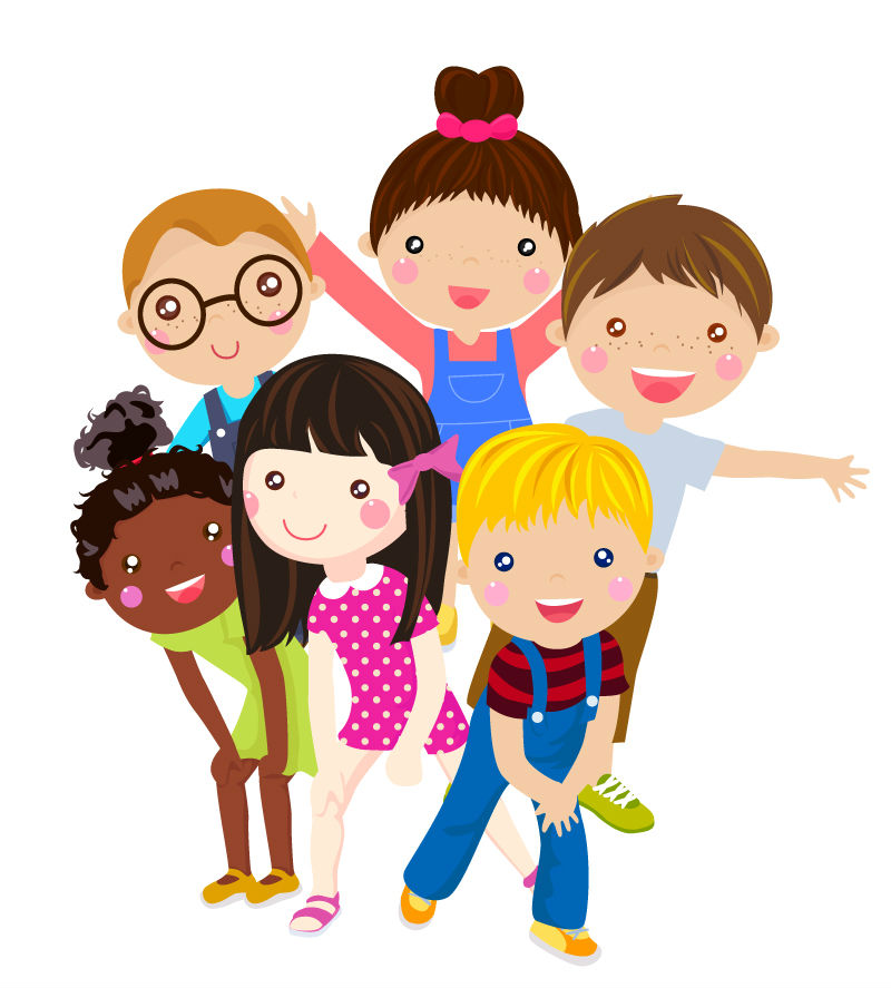 6个卡通圆脸儿童矢量素材,素材格式:eps,素材关键词:女孩,男孩,孩子