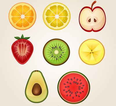 8款水果切面设计矢量素材,素材格式:ai,素材关键词:水果,草莓,苹果