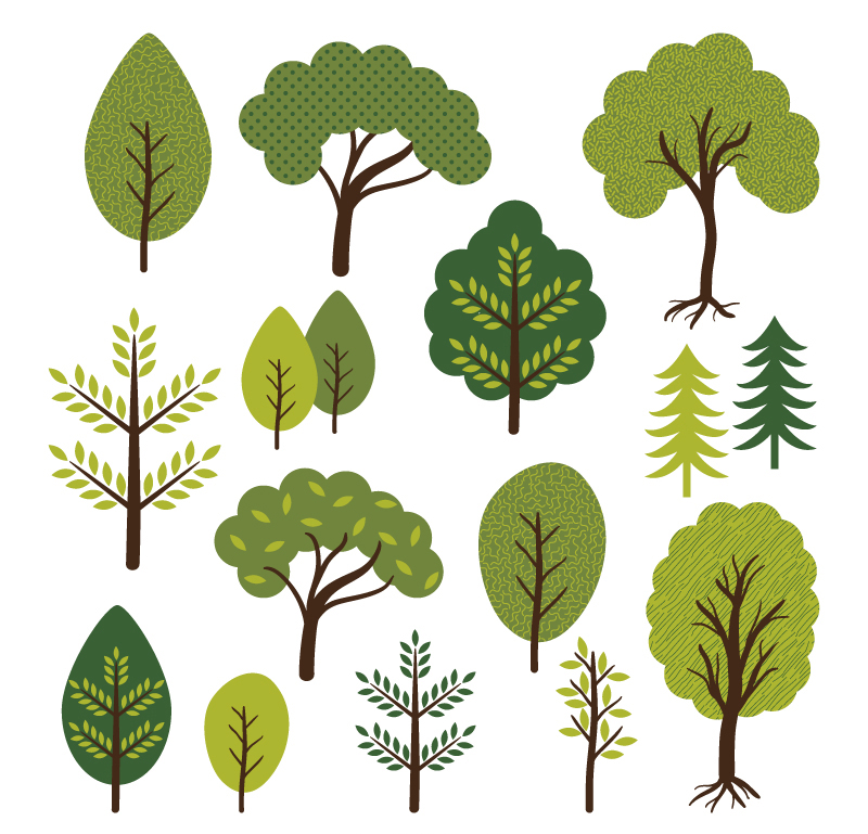 14款卡通树木设计矢量素材,素材格式:ai,素材关键词:树木,植物