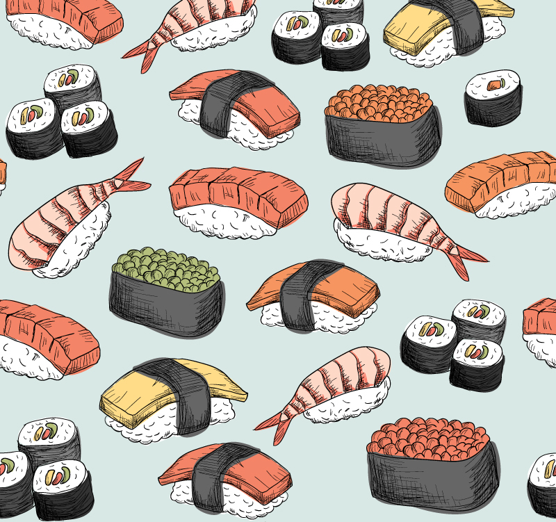 美味寿司料理无缝背景矢量素材,素材格式:ai,素材关键词:无缝背景