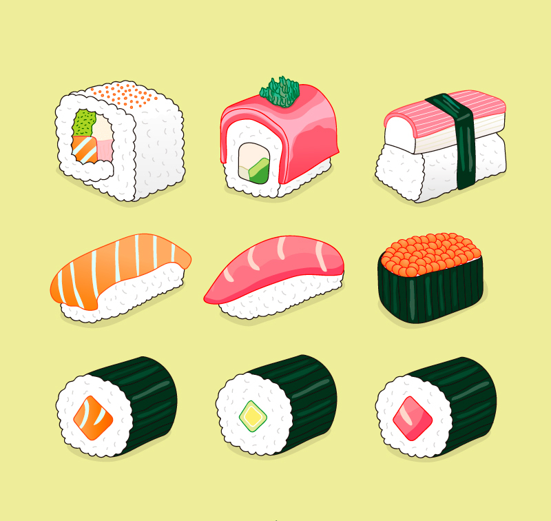9款美味日式寿司矢量素材,素材格式:ai,素材关键词:寿司,日式料理