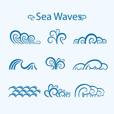 9款蓝色海浪设计矢量素材,素材格式:ai,素材关键词:花纹,波浪,海浪